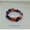 Bracelet à mémoire de forme  2 tours Bleu, corail et bronze