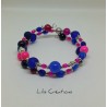 Bracelet à mémoire de forme  2 tours Bleu, rose fushia et argenté