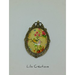 Broche XL oiseau et fleurs...
