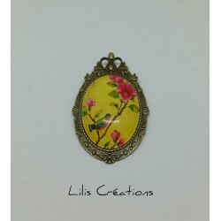 Broche XL oiseau et fleurs...
