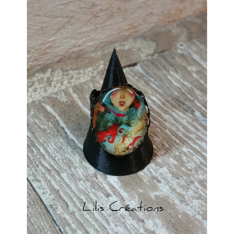 Bague "La femme" multicolore et noir