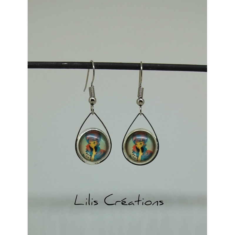 Boucles d'oreilles "La femme" multicolore et argenté