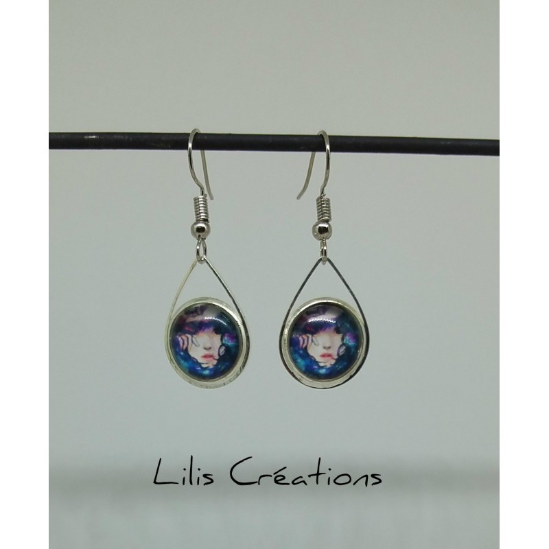 copy of Boucles d'oreilles "Liberty" noir, gris et argenté