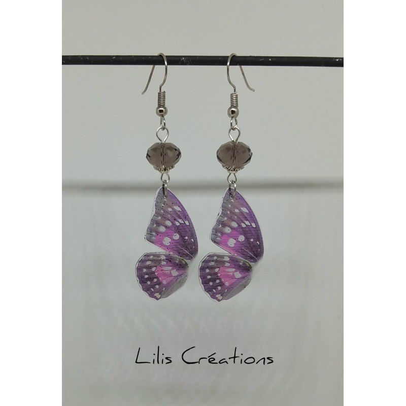 Boucles d'oreilles "Ailes de papillon" prune