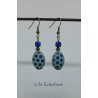 Boucles d'oreilles "Paon" en verre tchèque et verre de bohème bleu et bronze