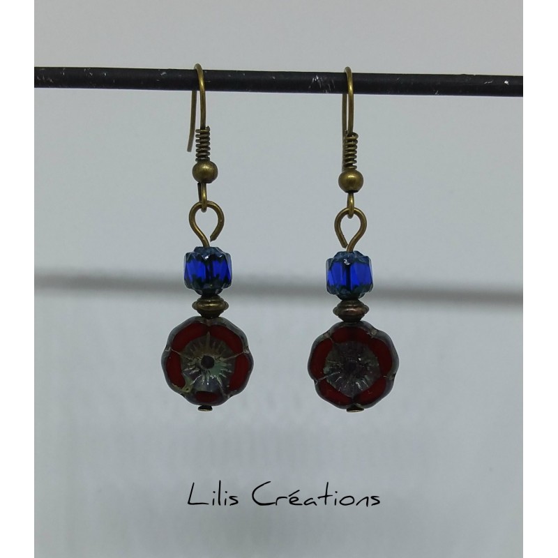 copy of Boucles d'oreilles "Paon" en verre tchèque et verre de bohème bleu et bronze