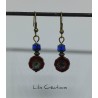 FLEURS Boucles d'oreilles bronze perles en verre de bohème et verre tchèque rouge et bleu