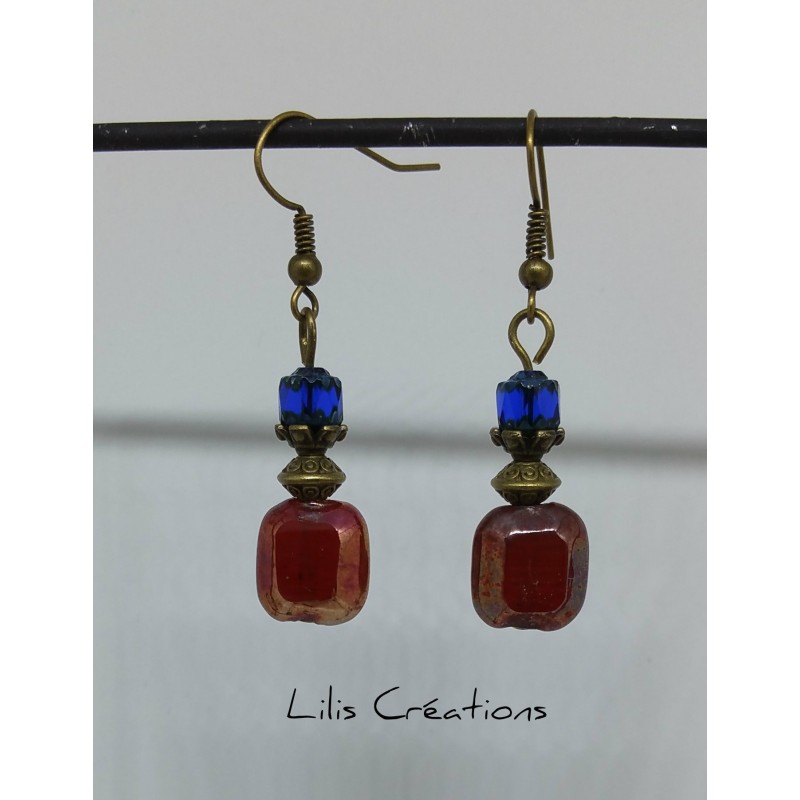 copy of Boucles d'oreilles "Paon" en verre tchèque et verre de bohème bleu et bronze