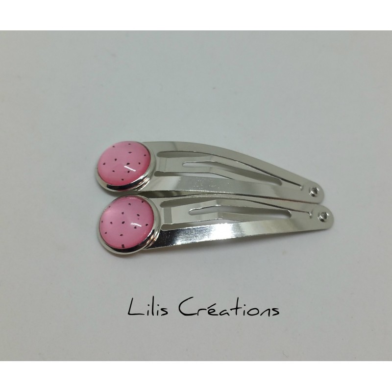 Lot de 2 barrettes argentées "Rose à pois"