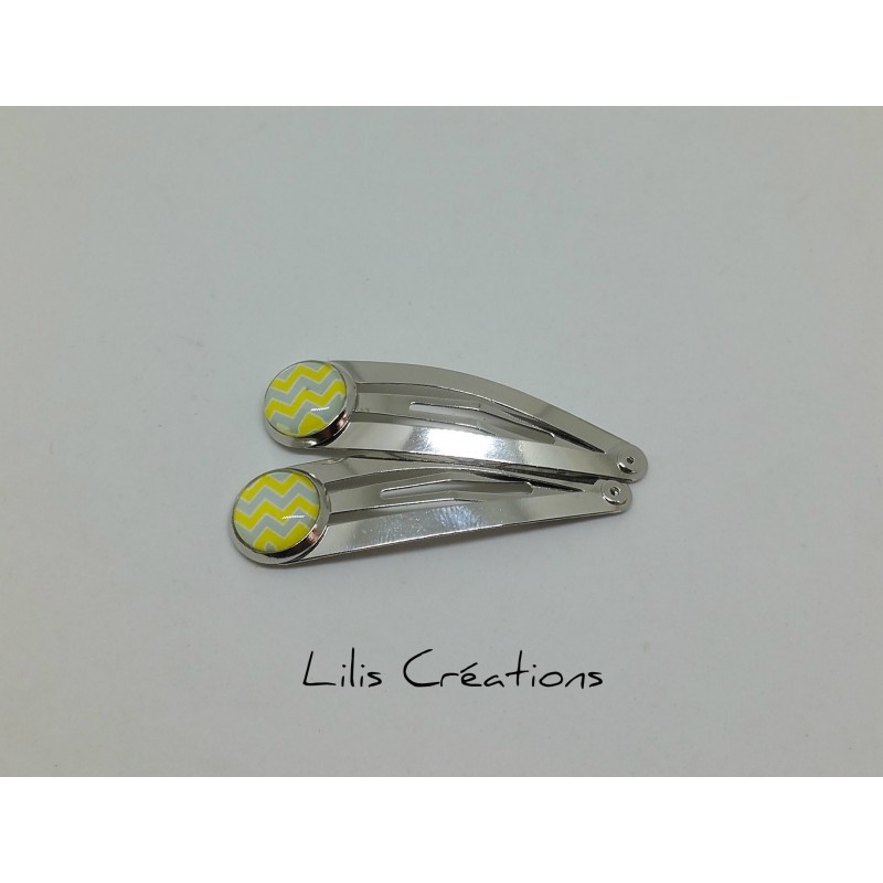 Lot de 2 barrettes argentées "Jaune et gris"