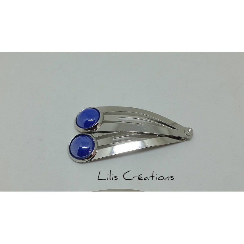Lot de 2 barrettes argentées "Bleu nacré"