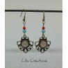 Boucles d'oreilles "Rétro" rouge bleu et bronze
