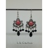 VINTAGE - Boucles d'oreilles Rouge, noir et argent