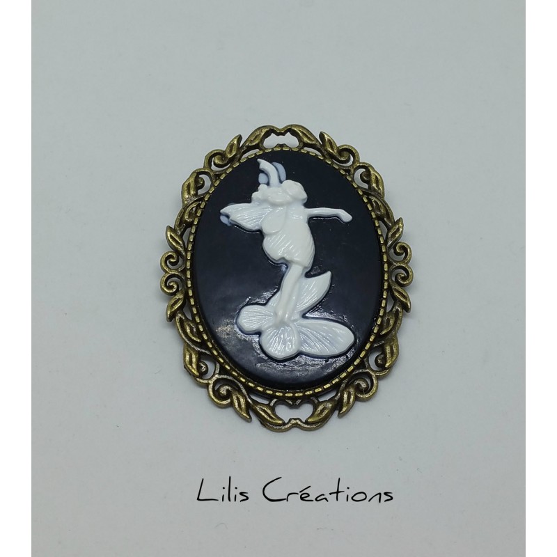 Broche XL "Fée" Noir, blanc et bronze