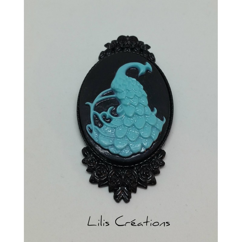 Broche XL "Paon" Bleu et noir