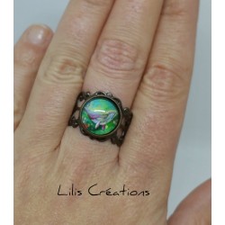 Bague "Baleine" vert et bronze