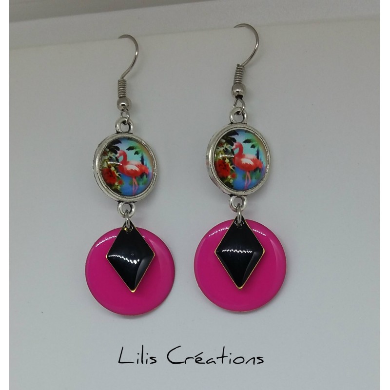 copy of Boucles d'oreilles pompons bleu marine et perle rouge