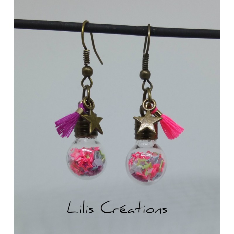 copy of Boucles d'oreilles pompons bleu marine et perle rouge