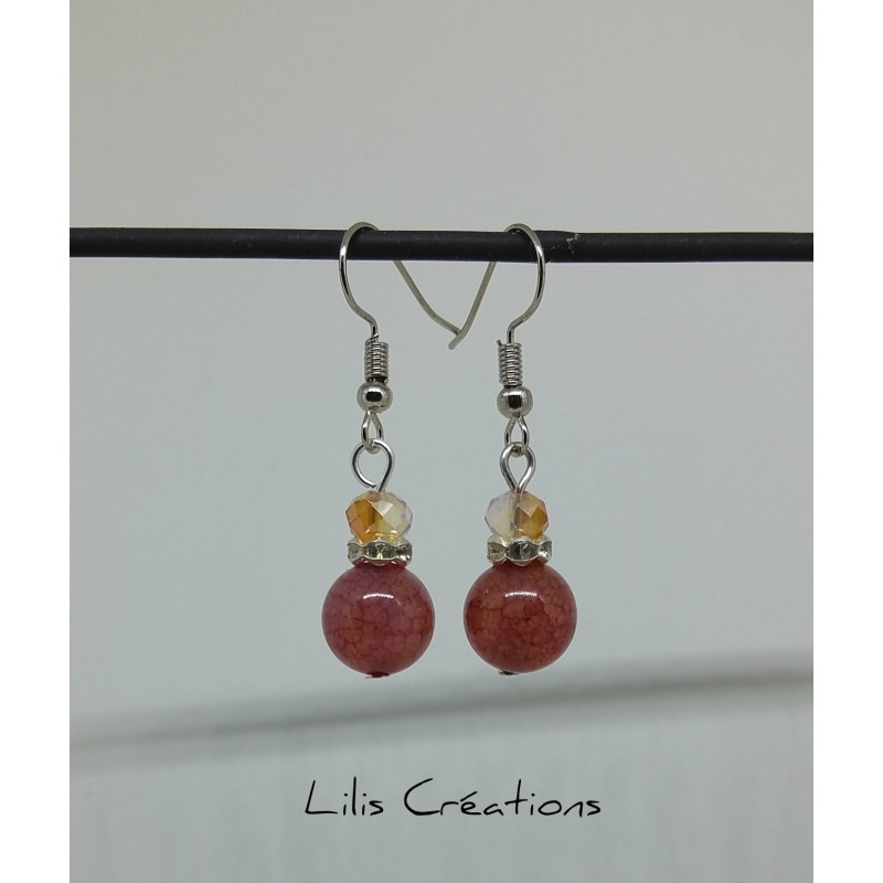 Boucles d'oreilles en pierres naturelles, agate tons orangés