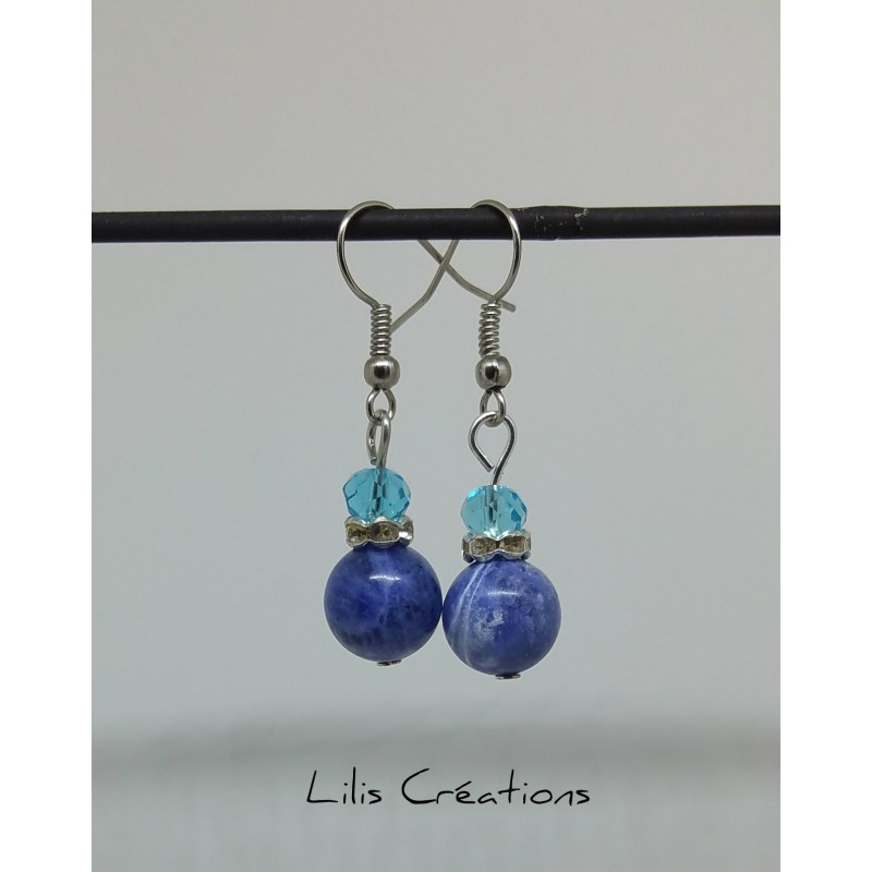 Boucles d'oreilles en pierres naturelles, sodalite / tons bleus
