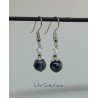Boucles d'oreilles en pierres naturelles, obsidienne flocon / tons noirs, gris et argenté