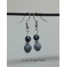 Boucles d'oreilles en pierres naturelles, obsidienne flocon et agate / tons gris, noir et argenté