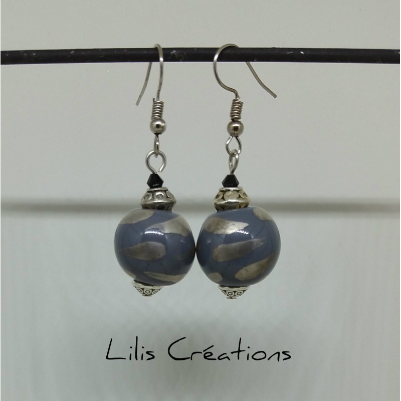 Boucles d'oreilles en céramique de Vallauris / gris