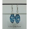 Boucles d'oreilles avec grosses perles en verre artisanal bleu et argenté