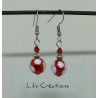 Boucles d'oreilles "Verre artisanal" rouge, blanc et argenté