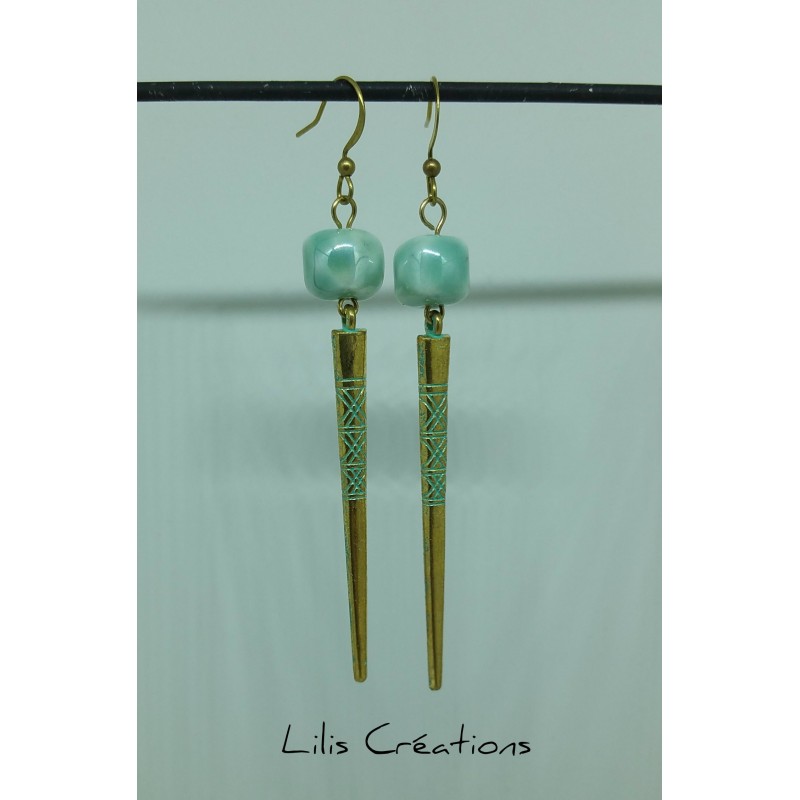 Boucles d'oreilles "Pointes" bleu et doré