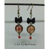 VINTAGE - Boucles d'oreilles " Paris " rouge, noir et bronze
