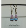 VINTAGE - Boucles d'oreilles en verre de bohème bleu, rose et bronze