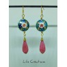 Boucles d'oreilles "Fleur" rose, bleu et doré / agate / pierre naturelle