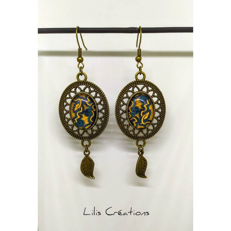 Boucles d'oreilles "Wax" vert, jaune et bronze