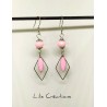 Boucles d'oreilles "losange" rose et argenté
