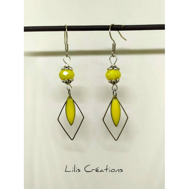 Boucles d'oreilles "losange" jaune et argenté