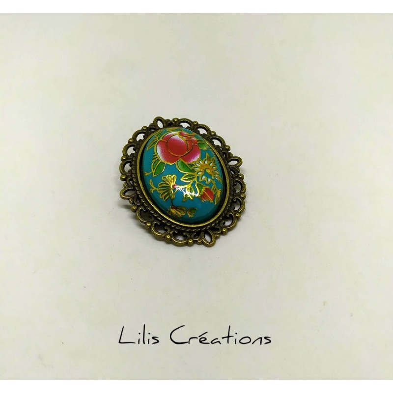 Broche "Tensha" - bleu et bronze