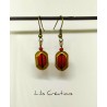 Boucles d'oreilles "Verre de bohème" rouge et bronze