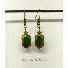 Boucles d'oreilles "Verre de bohème" vert et bronze