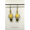 Boucles d'oreilles "Rond et triangle" crème et bronze, pierre naturelle jaspe paysage