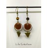 Boucles d'oreilles "Rond et triangle" marron et bronze, pierre naturelle oeil de tigre mat
