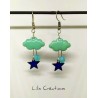 Boucles d'oreilles "Nuage" bleu / vert et argenté