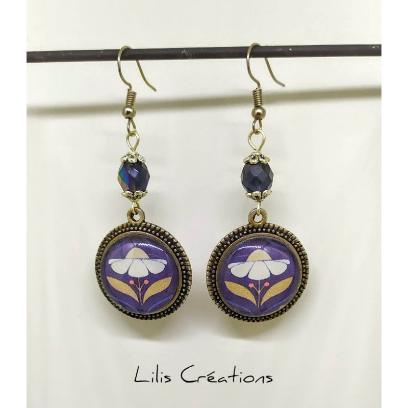 VINTAGE ART DÉCO - Boucles d'oreilles bleu et argenté