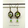 Boucles d'oreilles "Papier japonais" vert, bleu et argent
