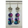 Boucles d'oreilles "Hibiscus" bleu, rose et argenté