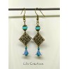 FLEURS - Boucles d'oreilles bleu et bronze