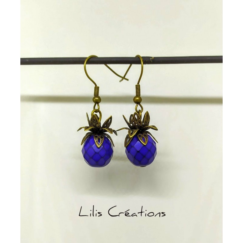 Boucles d'oreilles "Ananas" / bleu foncé et bronze