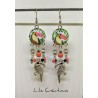 Boucles d'oreilles "Toucan" vert, corail, noir et argenté