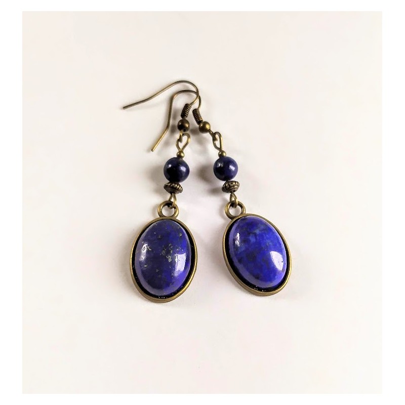Boucles d'oreilles "Lapis lazuli" bleu et bronze