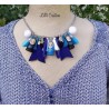 Collier "Matriochka" tons bleu, blanc, noir et argent
